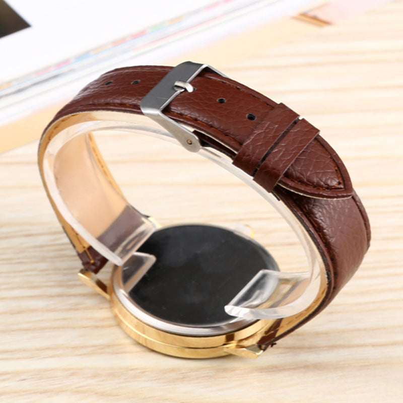 Reloj de rosa de la correa de cuero de imitación de espejo de vidrio al por mayor